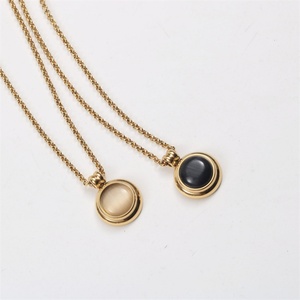 Korean Style Black White Round <b>Opal</b> Natural Stone Stainless Steel <b>Necklace</b> Gold Plated Women Accessories - Product Image 2