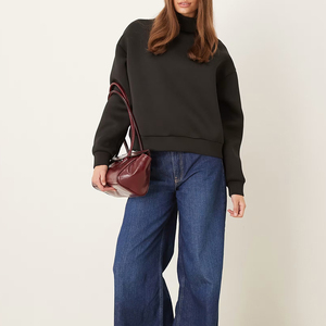 Sweat à capuche unisexe personnalisé en polaire scuba lourd à col montant, de haute qualité, style français, coupe courte et ample, gris, zippé - Product Image 5