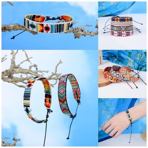 Onda Nacional Bohemian Art Style Rose Gold Shell Charm Pulseira Impresso Pano Handstring Retro Puro Handmade - Product Image 2