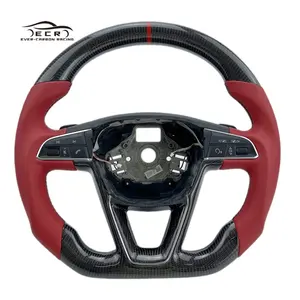 Leon Steering Wheel Paddle Shift Black Sports Red Seat Ever-carbon Design Flat Bottom Carbon Fiber Racing ECR New