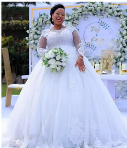 Abito da Sposa di Alta Qualità Stile Principessa Moderno a Maniche Lunghe Taglie Forti con Allacciatura Posteriore Vestidos De Noiva - Product Image 5