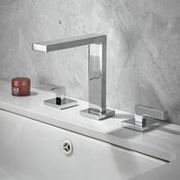 Robinet de lavabo européen en laiton massif brossé doré à trois trous, à montage sur pont, pour lavabo d'hôtel