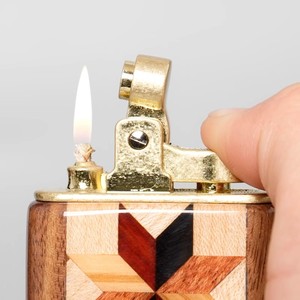 <b>Windproof</b> <b>Lighter</b> Square Wood Inlay Design Side Sliding Wheel Cigar Accessory Portable Men's Gift - Product Image 3