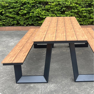 Wholesale Modern 4-6 Person Portable Aluminum Folding Picnic <b>Table</b> for Outdoor <b>BBQ</b> Roll-up Wood Grain Camping <b>Table</b> - Product Image 3