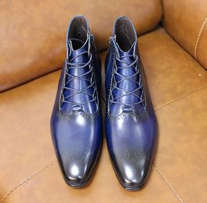 Designer <b>High</b>-<b>Heeled</b> Leather Lace-Up Waterproof Dress <b>Shoes</b>-Luxurious Pointed-Toe Ankle Boots <b>for</b> <b>Men</b> Autumn/Winter/Summer - Product Image 4