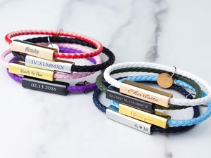 Pulsera de cuero grabada personalizada para parejas, letras con iniciales de nombres dobles en blanco, números romanos, <span class=keywords><strong>amor</strong></span>, <span class=keywords><strong>amistad</strong></span>, a juego - Product Image 6