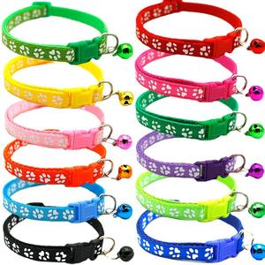 <span class=keywords><strong>Collar</strong></span> de campana con estampado de pata de pie de nailon de 15 colores para gatitos y perros, <span class=keywords><strong>Collar</strong></span> de gato rosa con decoración de piel, suministros para mascotas, accesorios - Product Image 3