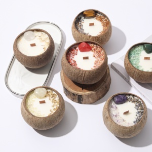 Toptan el yapımı doğal kristaller ile hindistan cevizi kasesi gem kuru çiçek kokulu aroma mum - Product Image 4