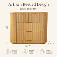 Commode à cinq tiroirs cannelée Disen, avec façade verticale à lattes, haute, pour chambre et salon, en bois de chêne naturel, multi-usages