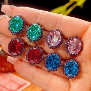Vintage Jewelry Eco-friendly Copper <b>Black</b> Gold Plated 10*12mm Multicolor Zircon Colorful Stone Classic <b>Stud</b> <b>Earrings</b> - Product Image 1