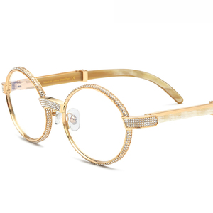 Lunettes de vue rétro 2025, monture ronde en métal, diamant, branches en corne de buffle - Product Image 2