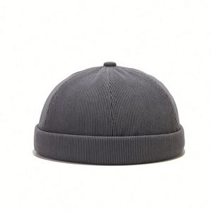 Rolled Cuff Retro Fashion Solid Colour Beanie Cuffed <b>Brimless</b> <b>Hats</b> Adjustable Sailor Worker <b>Hat</b> Corduroy Docker Cap Gift - Product Image 4