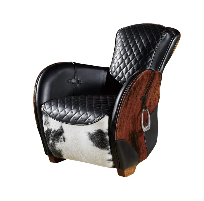 Retro American vintage in vera pelle cavallo sella sedia casa chaise longue sedia reclinabile in pelle di lusso con poggiapiedi