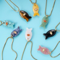 Zooying océan Animal été plage en acier inoxydable boîte chaîne pierre naturelle poisson pendentif collier pour les femmes