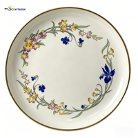 Service de Table en Porcelaine Dorée de Luxe Moderne 32 Pièces, Motif Floral Asiatique, Assiettes, Plats, Bols, Ustensiles, Compatible Four – Vente en Gros