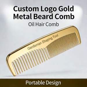 Peine para Barba de Metal Dorado con Logotipo Personalizado, de Aleación de Aluminio y Acero Inoxidable, Herramienta de Peinado para Caballero, Peine Portátil de Aleación de Zinc - Product Image 2
