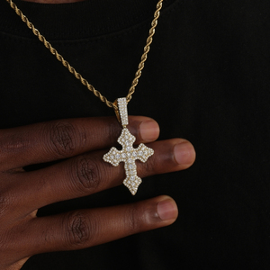Ciondolo a Croce Hip Hop Placcato <span class=keywords><strong>Oro</strong></span> 18k con Diamanti, Ciondolo a Croce in Ottone e Zirconi per Uomo con Catena a Corda Gratuita - Product Image 2