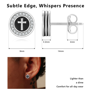 Pendientes Negros Vintage para Hombre, Plata de Ley S925, Chapados en Oro de 14K, con Circonitas Cúbicas, Hipoalergénicos, Estilo Hiphop, con Diseño de Estrella, Brújula y Cruz - Product Image 4