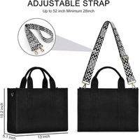 Kustom Logo hitam tas tangan wanita katun kanvas tas selempang kustom logo tas Tote untuk wanita