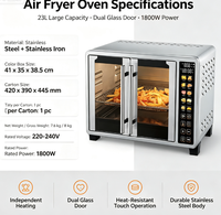 Four à Friture Sans Huile Multifonctionnel 23L Grande Capacité Chauffage Indépendant Double Porte Vitrée Appareil de Cuisine