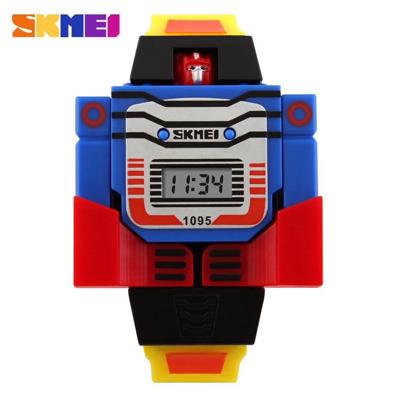 SKMEI Kids Watches LED Digital Children Cartoon Sports Watches Robot Transformation Toys Boys Wristwatches montre enfant 1095