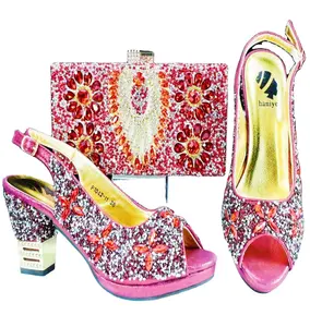 Luxury women shoes & bag sets middle heel sandals matching nice purse for lady dressing