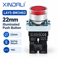 Sakelar Tombol Tekan LED 22mm LAY5-BW3462 Merah Logam Momentary Spring Return 1NC