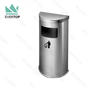 DB-51B Commercial Half Round Receptacle Space-Saving Trash Can Recycling Bin Half-Round Trash Can Black/Chrome Side Open Indoor