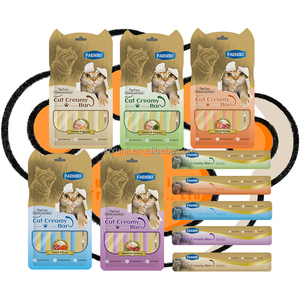 Cat Snack Liquid Großhandel Verschiedene Geschmacks richtungen Cat Wet <span class=keywords><strong>Food</strong></span> 75g(15g * 5) Strip High Protein Cat Creamy Treats - Product Image 1