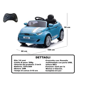 Auto de Juguete Fiat 500 Azul de 12V con Control Remoto Eléctrico para Niños de 3 a 6 Años - Product Image 3