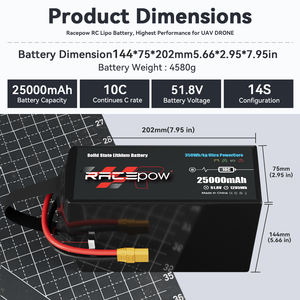 Racepow 1200サイクル 25000mAh 25Ah 12S/14S 320Wh/kg高エネルギー密度固形リポバッテリー（貨物ドローン/マルチローターUAV用） - Product Image 4