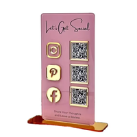 Support de Présentation Moderne Personnalisé en Bois Doré avec Code QR, Portable, pour Table, Affichage des Réseaux Sociaux d'Entreprise, Porte-Cartes en Acrylique Miroir