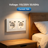 Prise murale industrielle UBARO série F 157 mm UE avec double ports de charge USB 16A, double prise Schuko, panneau en verre trempé