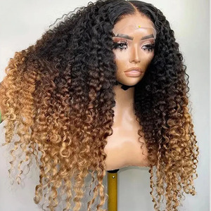 <span class=keywords><strong>Ombre</strong></span> # Perruques blondes miel 27, <span class=keywords><strong>cheveux</strong></span> humains 100% vierges alignés sur les cuticules, bouclés profondément, avec dentelle frontale pré-épilée pour femme - Product Image 1