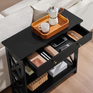 Table console <span class=keywords><strong>tiroir</strong></span> étagères de rangement table de canapé en bois mince pour couloir entrée salon pour petits espaces noir - Product Image 4