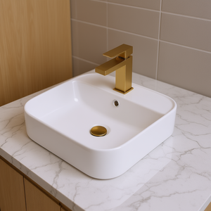 Lavabo Cuadrado de Cerámica para Baño Bothwa, Acabado Blanco, Montaje Superior de un Solo Orificio, Diseño Contemporáneo - Product Image 2