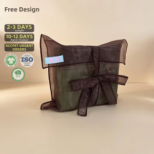Bolsa Ecológica de Organza Marrón, Tipo Sobre, para Regalos, Maquillaje, Cosméticos, con Solapa, de Lujo - Product Image 1