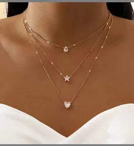Cadeau plaqué or pièce de monnaie collier pendentif chaîne de clavicule de plage d'été pour femmes dames filles