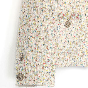 MIER DS130068 Handmade Woven Polyester Formal Office Wear Tweed <strong>Boucle</strong> Slim Fit Women's Blazer <strong>Jacket</strong> <strong>White</strong> Multicolored Dots - Product Image 6