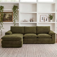 Canapé modulaire en chenille en forme de L avec ottoman mobile, assise profonde et dossier rembourré en mousse pour salon et appartement