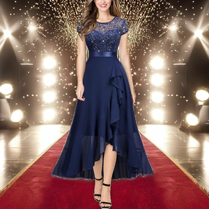 Sexy Black Chiffon Natural Waist Sleeveless Backless Asymmetrical Bow Candy-Colored Breathable Slit A-Line Evening Gown - Product Image 2