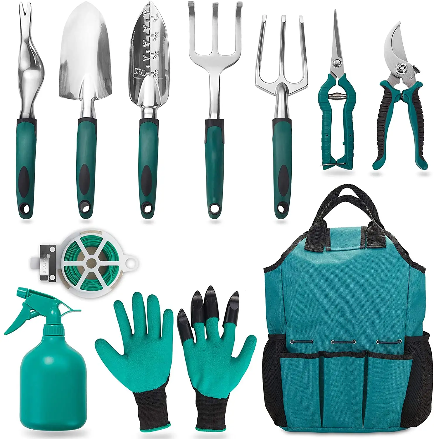 Kit d'outils de jardinage, 11 pièces, ensemble d'outils à main en acier allié d'aluminium avec sac de jardin, outil d'extérieur, ensemble de travail de jardinage robuste