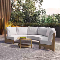 Ensemble canapé rond moderne pour l'extérieur Table basse en U avec coussins gris Matériau en bois de teck pour l'extérieur