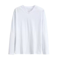 T-shirt décontracté unisexe à manches longues et col en V en coton biologique 175 GSM, couleur unie, tricoté, prêt à être expédié