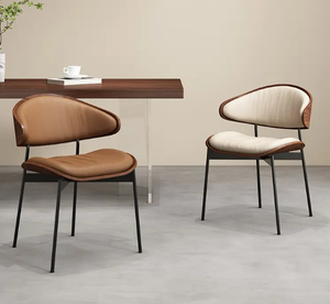 Chaise de salle à manger de restaurant en bois <span class=keywords><strong>patchwork</strong></span> nordique simple en tissu noyer pu - Product Image 1