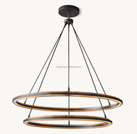 Luminaire circulaire à 2 niveaux de design américain Luminaire suspendu moderne pour salon Bureau Or Bronze Anneau circulaire Lustre à LED