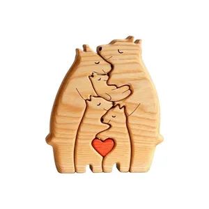 Customizable Wooden Bear Handcrafted Wooden Bear Family Personalized Carved Bear Wood