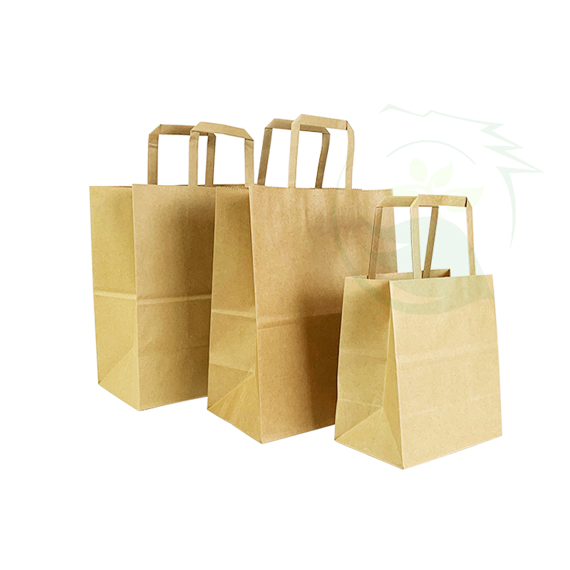 Flat handle paper bag Brown Color