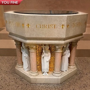 Fuente de bautismo religioso cristiano de mármol Real tallada a mano al por mayor de YOUFINE para instalación de arte sagrado interior de Iglesia - Product Image 4