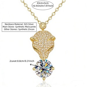 Collana Hiphop Cool Leopard Moissanite in Argento Sterling 925 Placcato Oro 14K con Ciondolo Unisex per Uso Quotidiano - Product Image 5